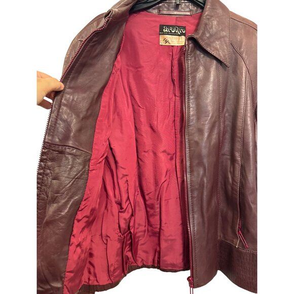 Vintage  Leather Jacket Womens Size 38 Burgundy Full Zip Made In Spain - Picture 7 of 9